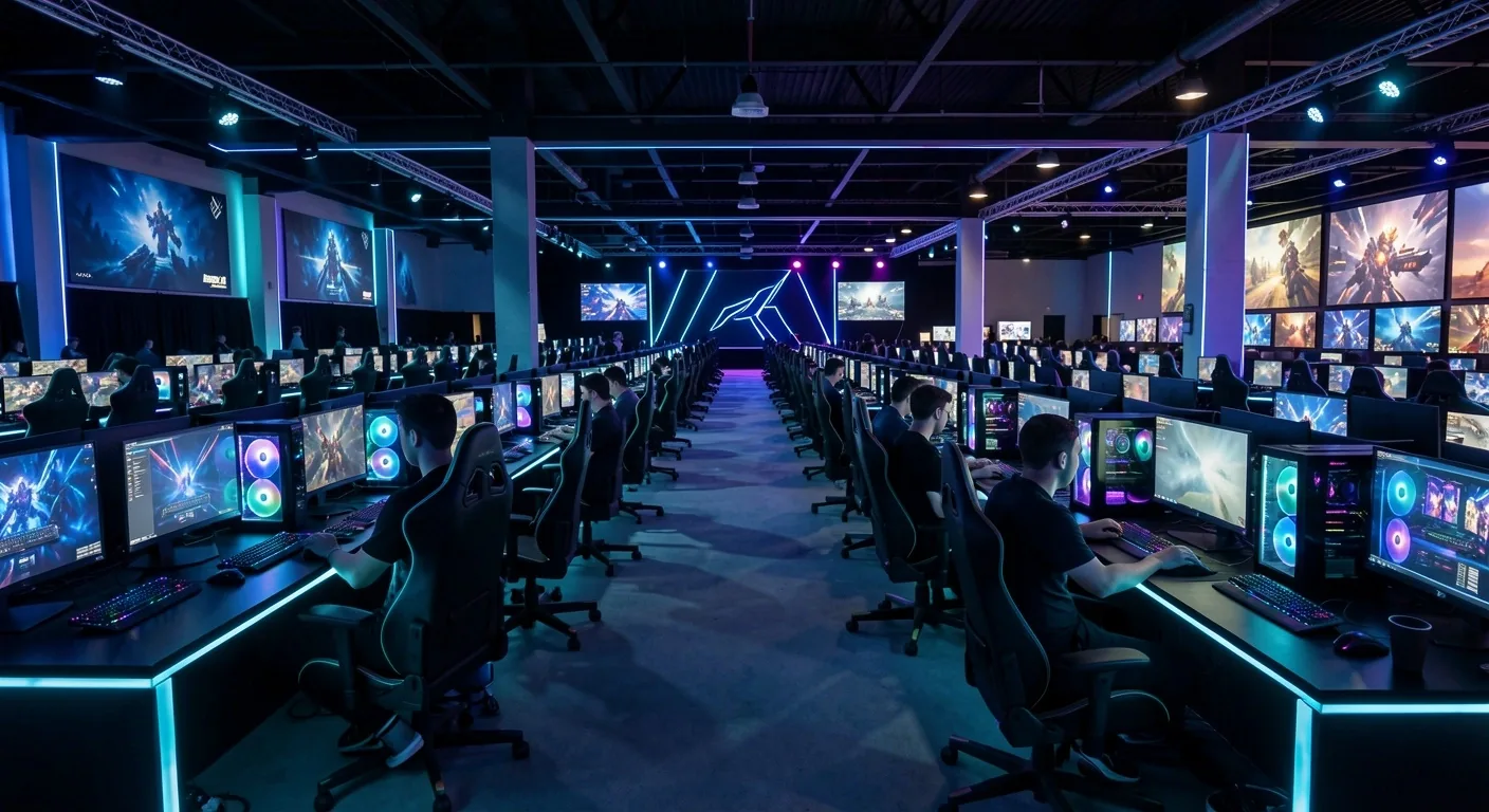 Sala de competencia con estaciones de alto rendimiento