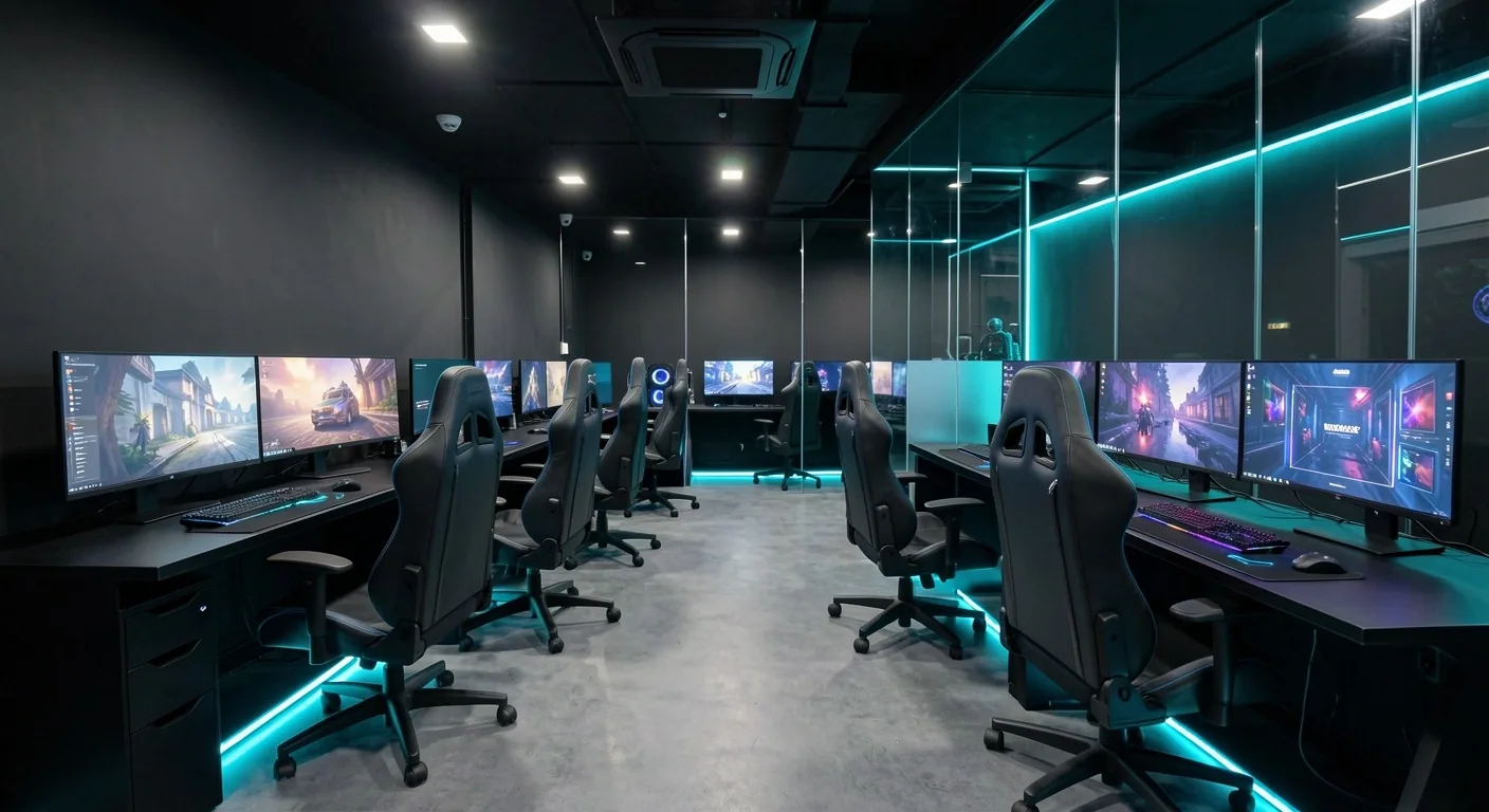 Zona VIP con estaciones ampliamente separadas y sillas ergonómicas premium