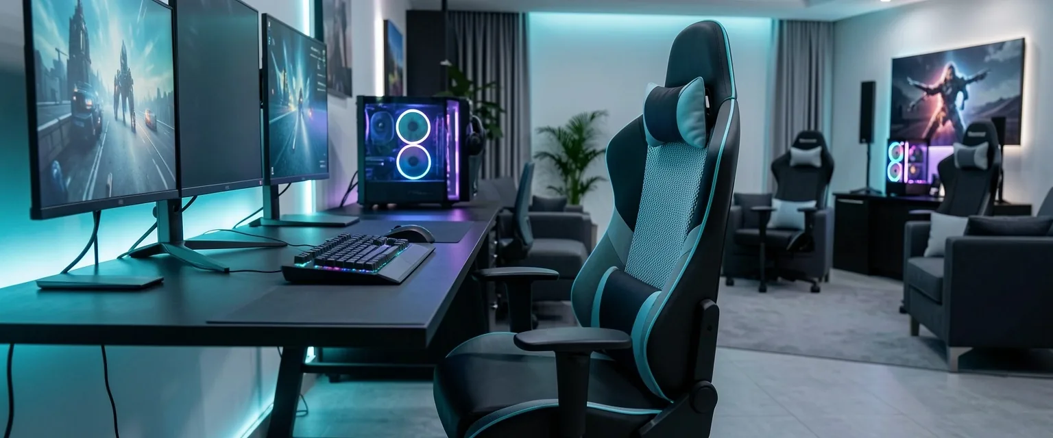 Estación de trabajo ergonómica en Renvador con silla de ajuste lumbar