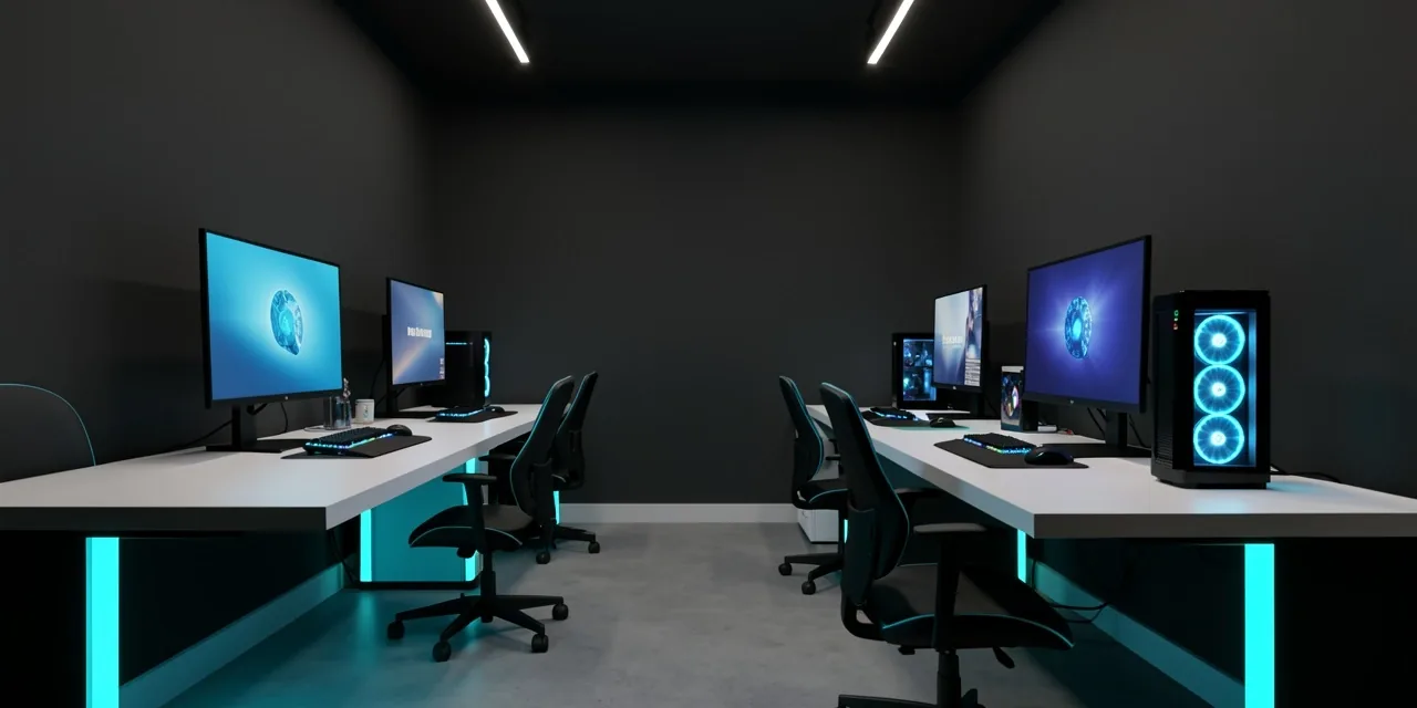 Interior del centro de computación Renvador con estaciones de alto rendimiento