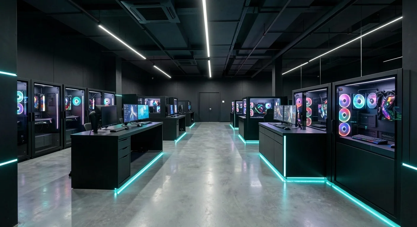 Interior del centro de computación Renvador con estaciones de alto rendimiento