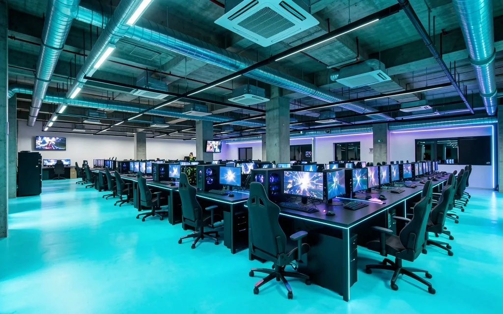 Salón principal del centro con estaciones abiertas y ventilación constante
